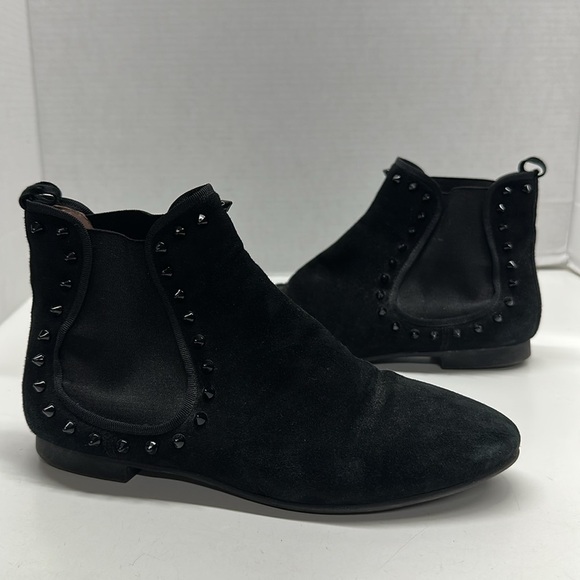 Pretty Ballerinas Boots Ankle Booties Suede Leather Studded Black Size 38 US 8 - Picture 1 of 9